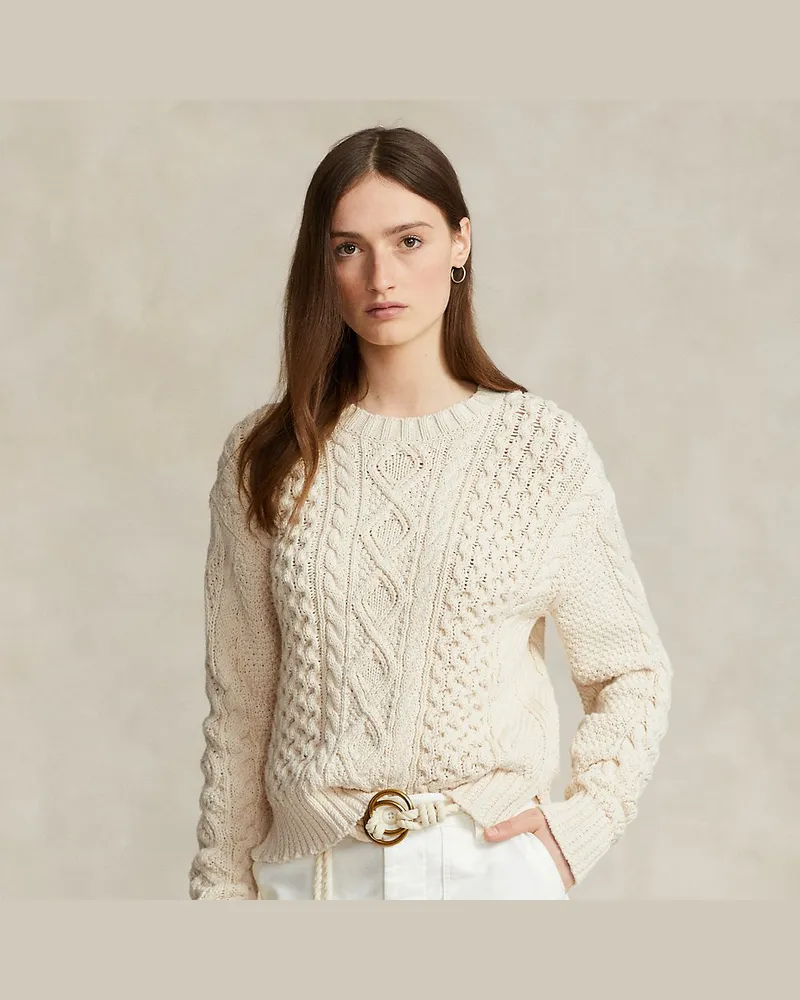 Ralph Lauren Aran-Rundhalspullover Cream