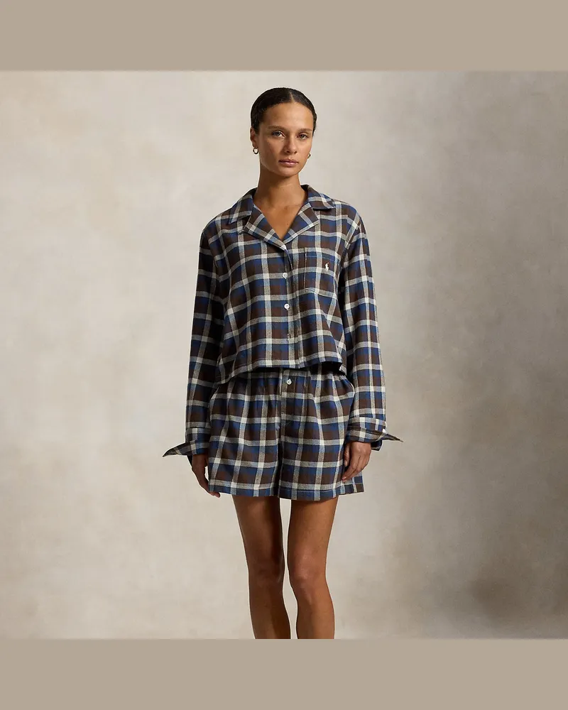 Ralph Lauren Karierter Flanell-Pyjama mit Paspeln Green