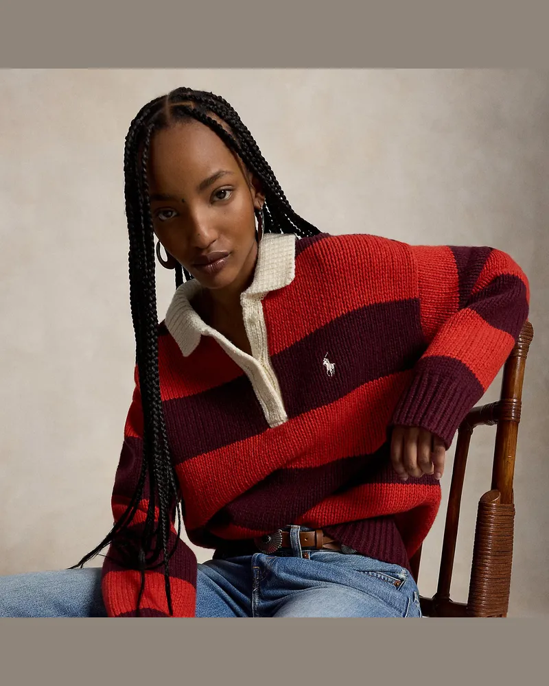 Ralph Lauren Gestreifter Rugbypullover mit Wolle Red