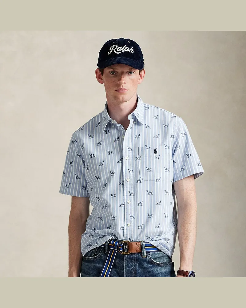 Ralph Lauren Gestreiftes Custom-Fit Hemd mit Hund Blue