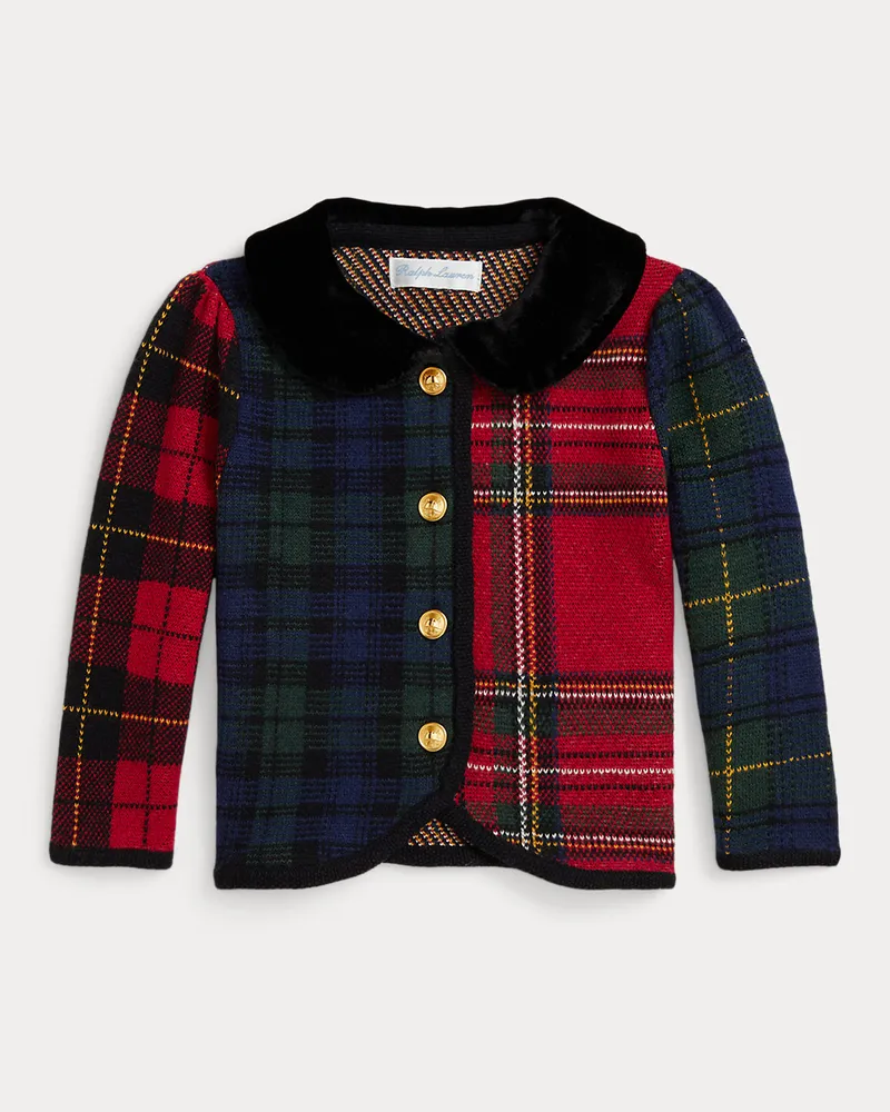 Ralph Lauren Karierte Baumwoll-Woll-Strickjacke Blue