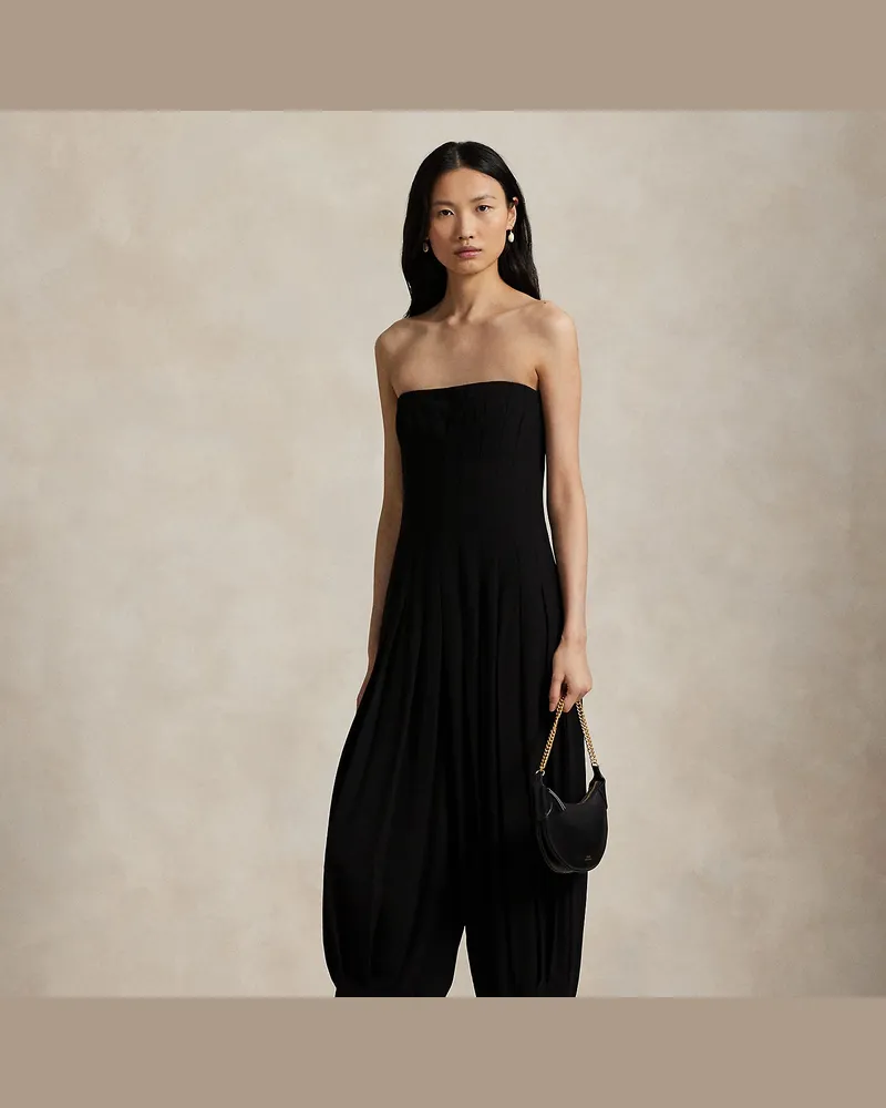 Ralph Lauren Ärmelloser Crêpe-Jumpsuit mit Falten Black