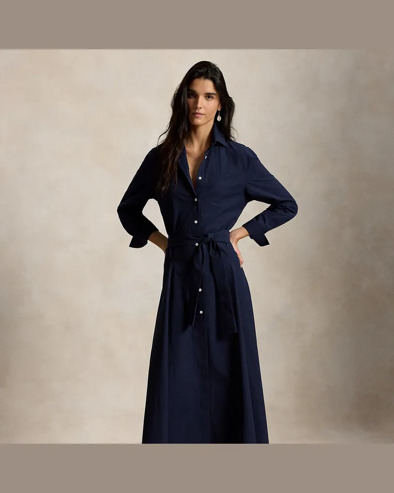 Ralph Lauren Baumwollhemdkleid mit Bindegürtel Blue