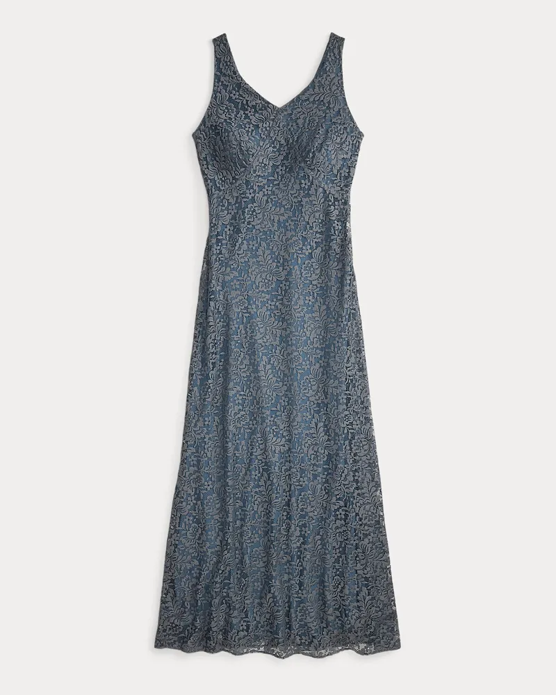 Ralph Lauren Geblümtes Spitzenkleid Blue