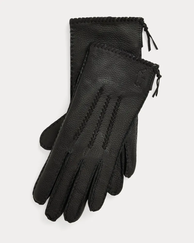Ralph Lauren Wildlederhandschuhe mit Ziernähten Black