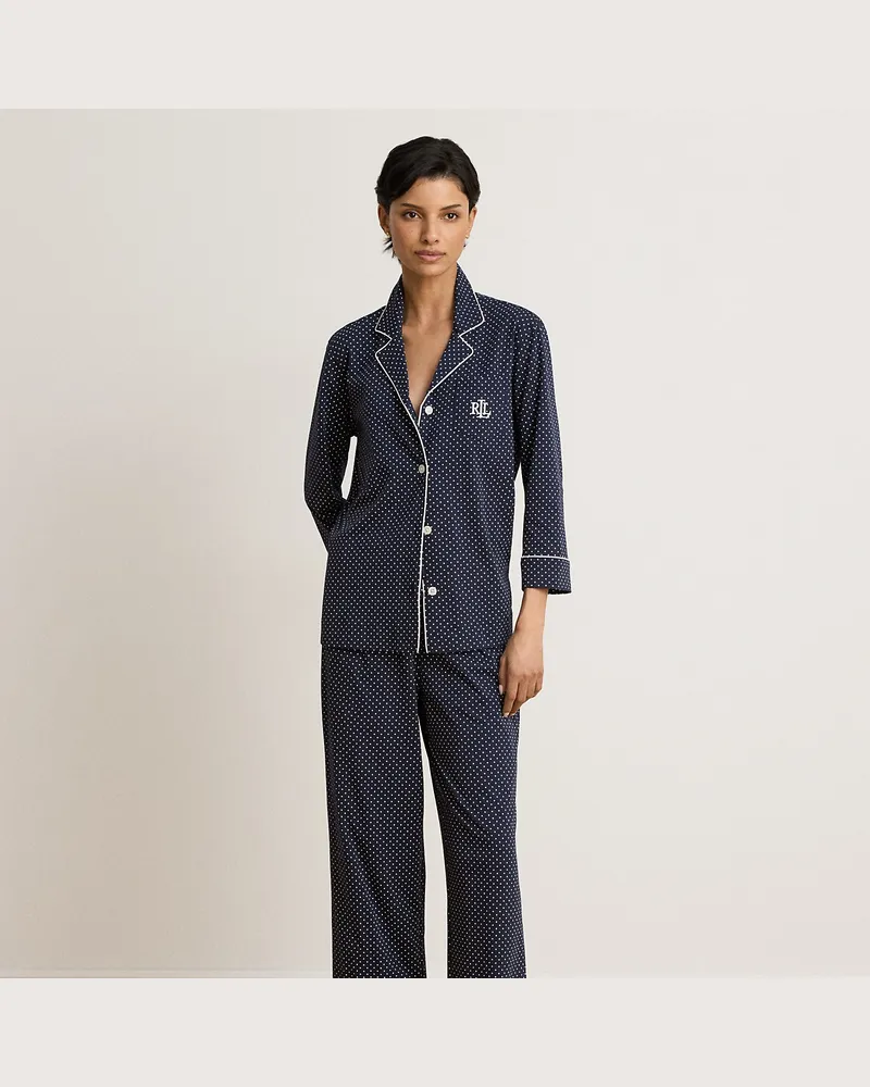 Ralph Lauren Gepunkteter Capri-Pyjama aus Jersey Blue
