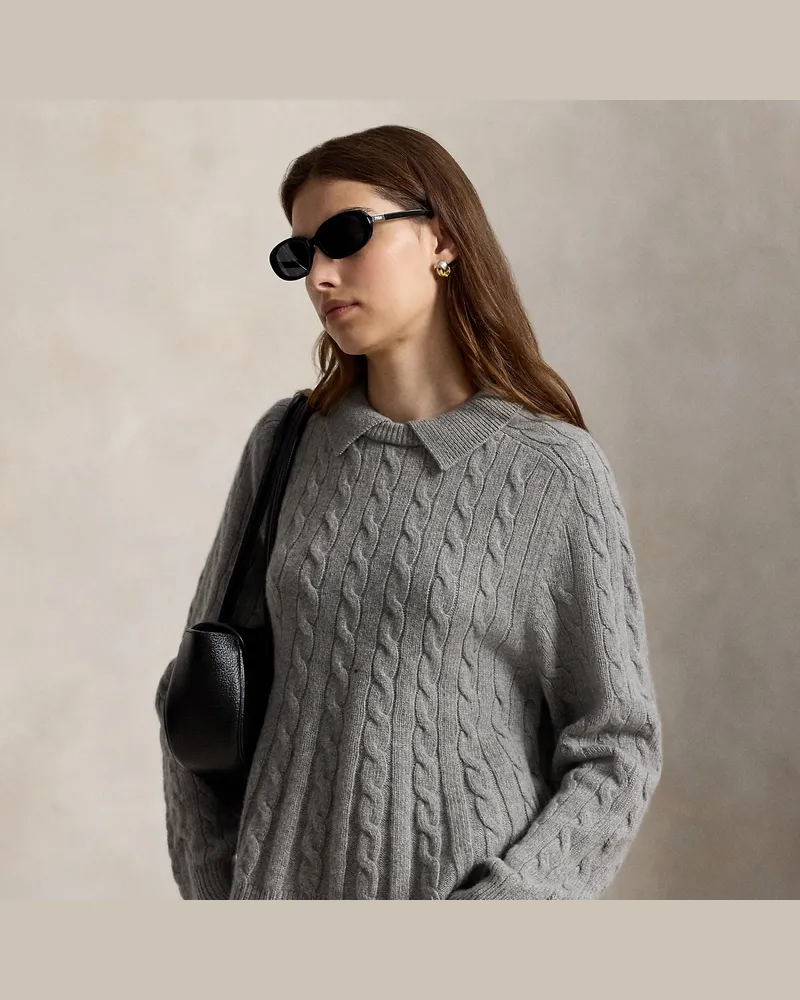 Ralph Lauren Pullover mit Zopfmuster und Schößchen Grey