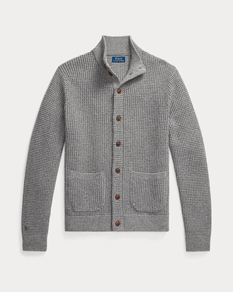 Ralph Lauren Woll-Baumwoll-Strickjacke in Karostrick Grey