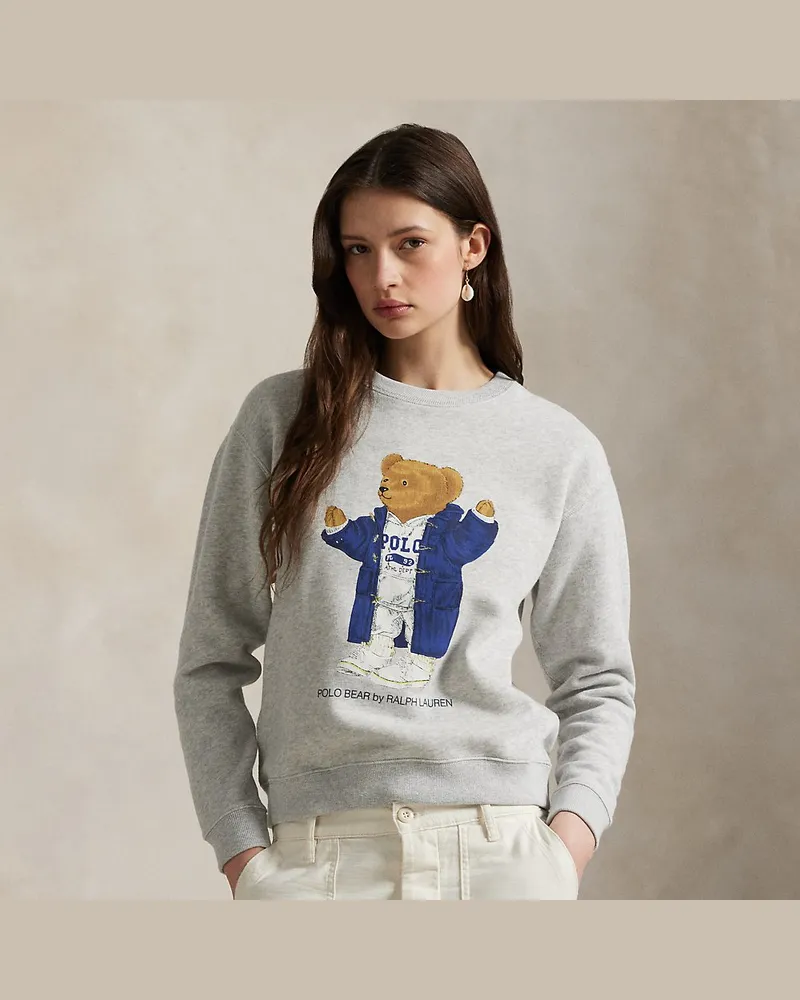 Ralph Lauren Fleece-Rundhalspullover mit Polo Bear Grey