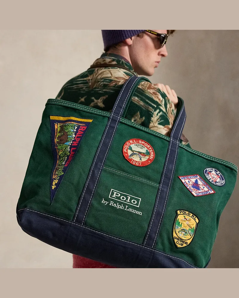 Ralph Lauren Segeltuch-Tragetasche mit Logoaufnäher Green