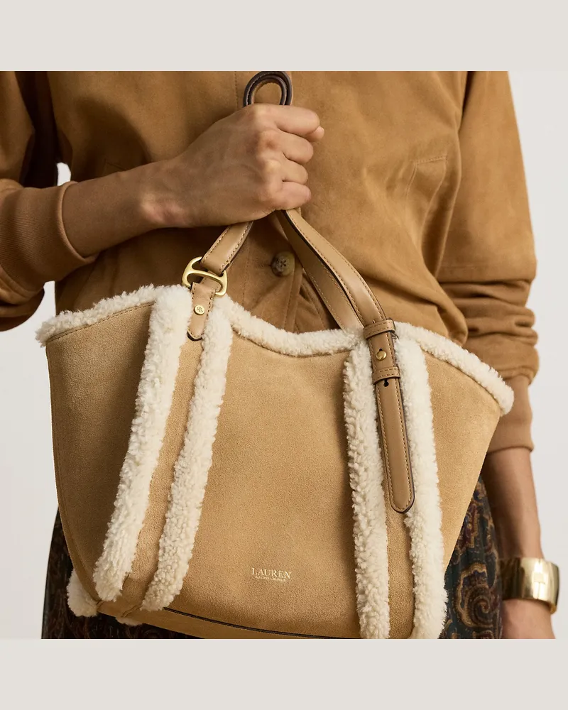Ralph Lauren Kleine Tragetasche Tasha mit Lammfell Brown