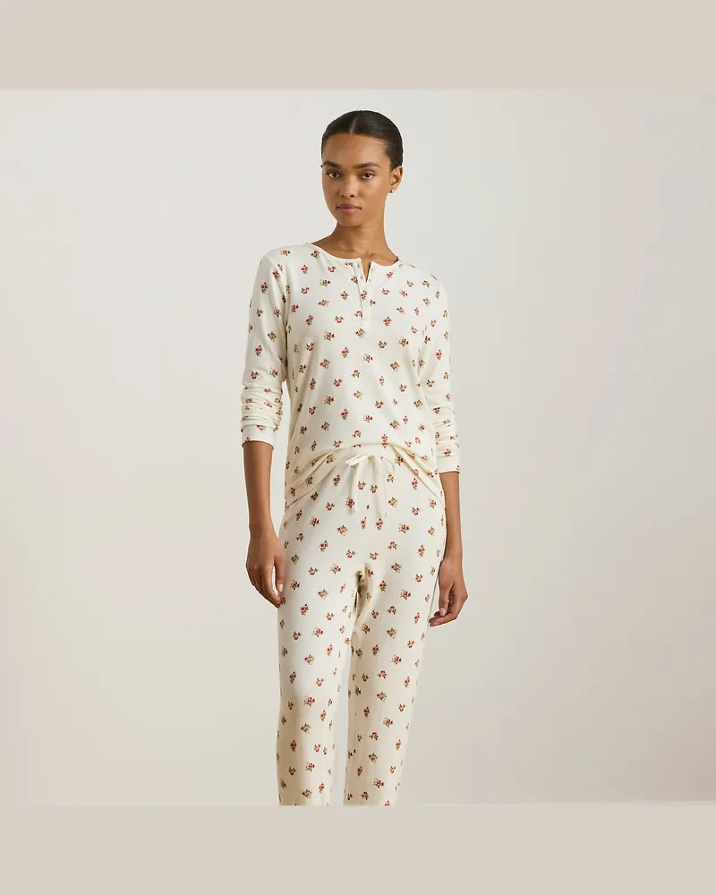 Ralph Lauren Geblümter Henley-Pyjama aus Baumwollmix White