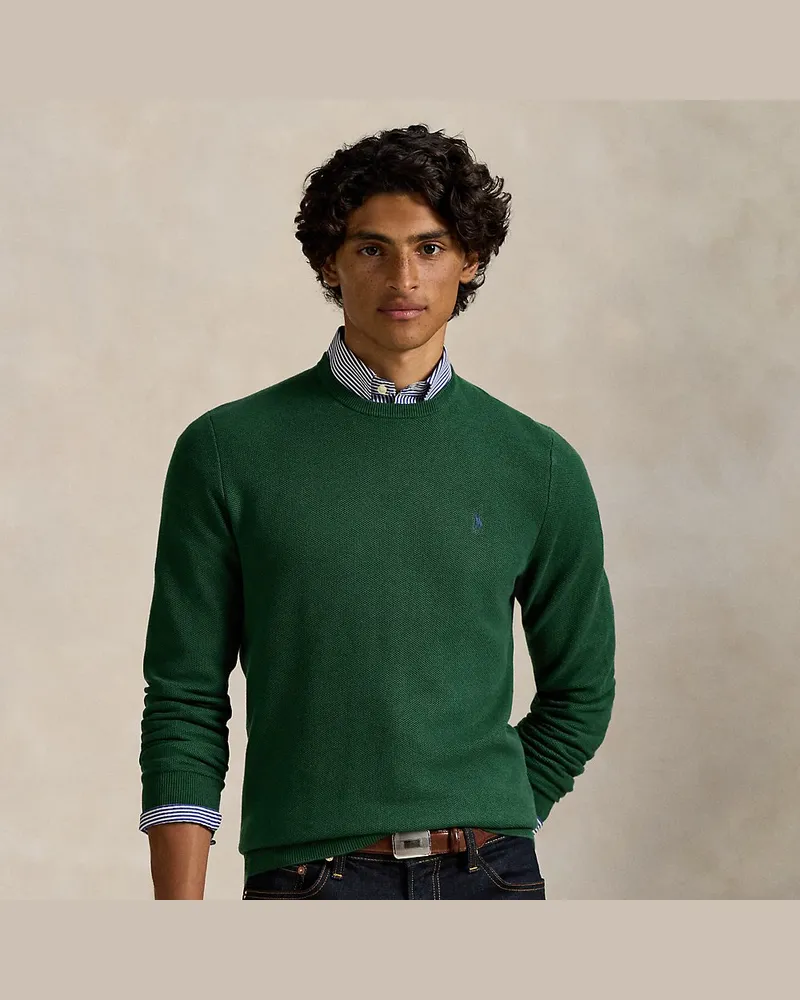 Ralph Lauren Rundhalspullover aus Baumwollpiqué Green