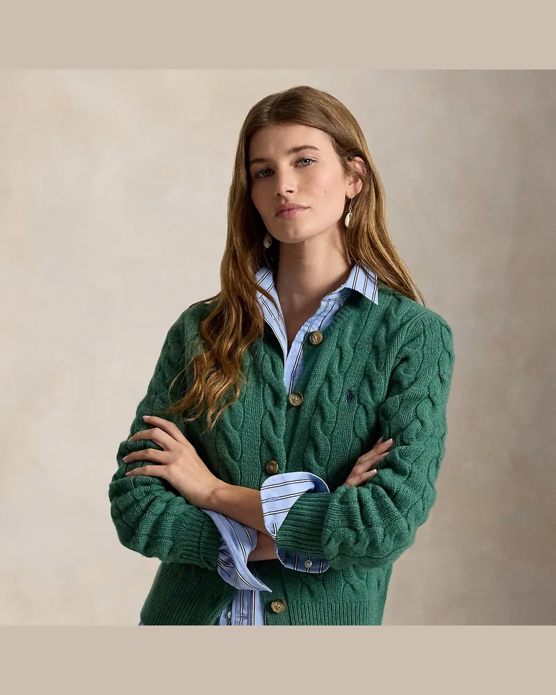 Ralph Lauren Woll-Kaschmirstrickjacke mit Zopfmuster Green