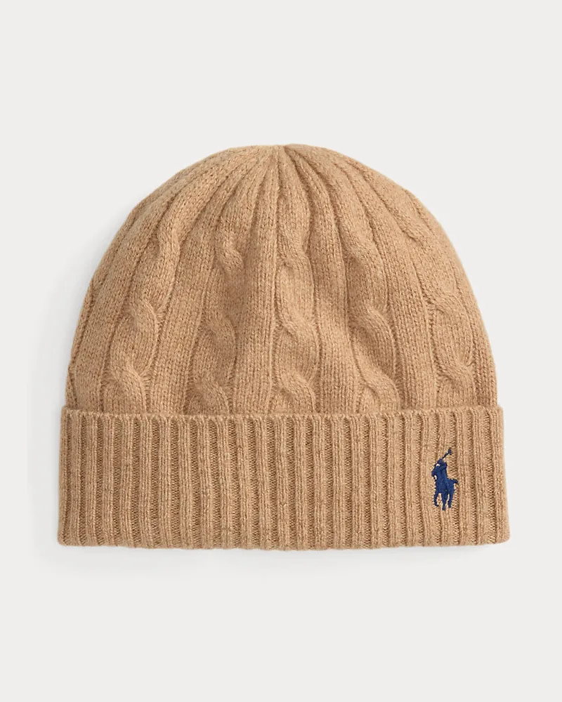 Ralph Lauren Woll-Kaschmir-Mütze mit Zopfmuster Tan