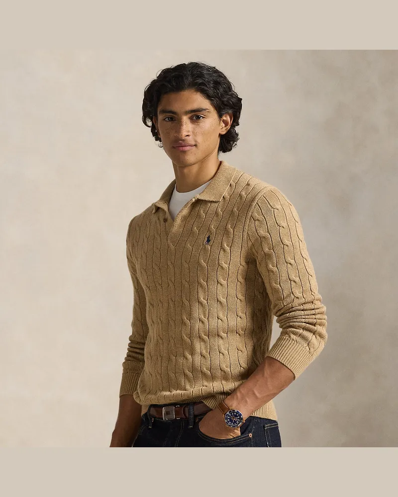 Ralph Lauren Pullover mit Polokragen und Zopfmuster Brown