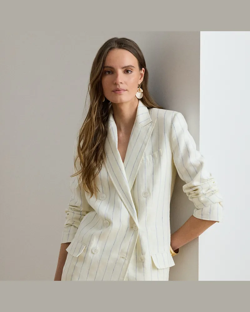 Ralph Lauren Kurzgrößen - Gestreifter Twillblazer aus Leinen White
