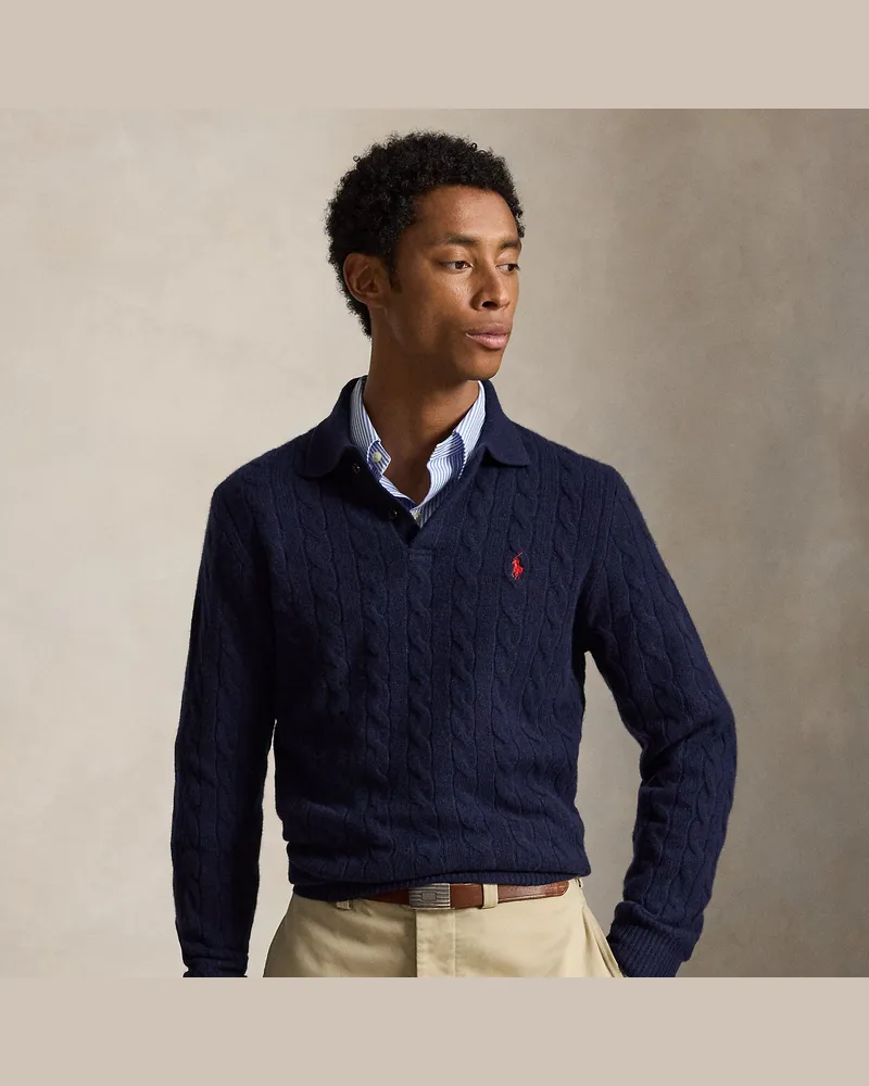 Ralph Lauren Woll-Kaschmir-Pullover mit Zopfmuster Blue