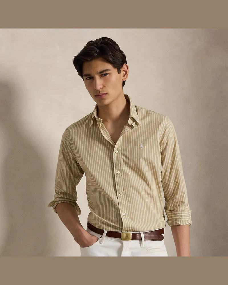 Ralph Lauren Custom-Fit Baumwollhemd mit Streifen Tan