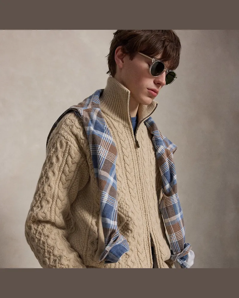 Ralph Lauren Aran-Strickpullover mit Reißverschluss Brown