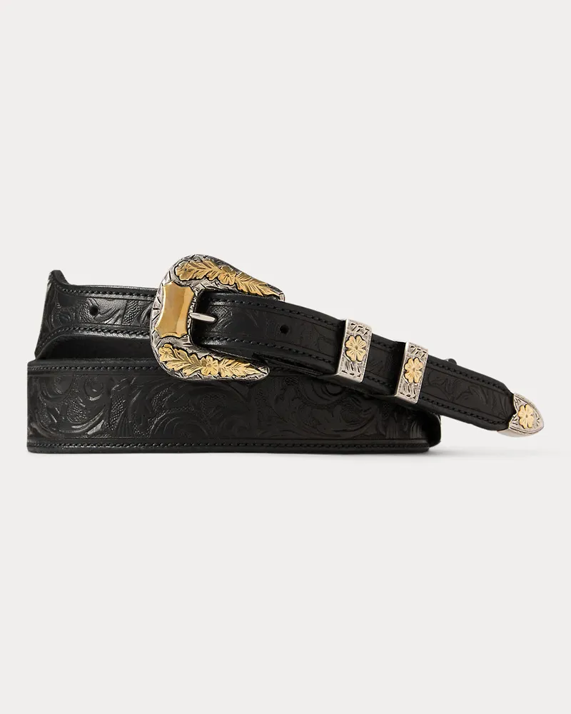 Ralph Lauren Handgearbeiteter Western-Ledergürtel Black
