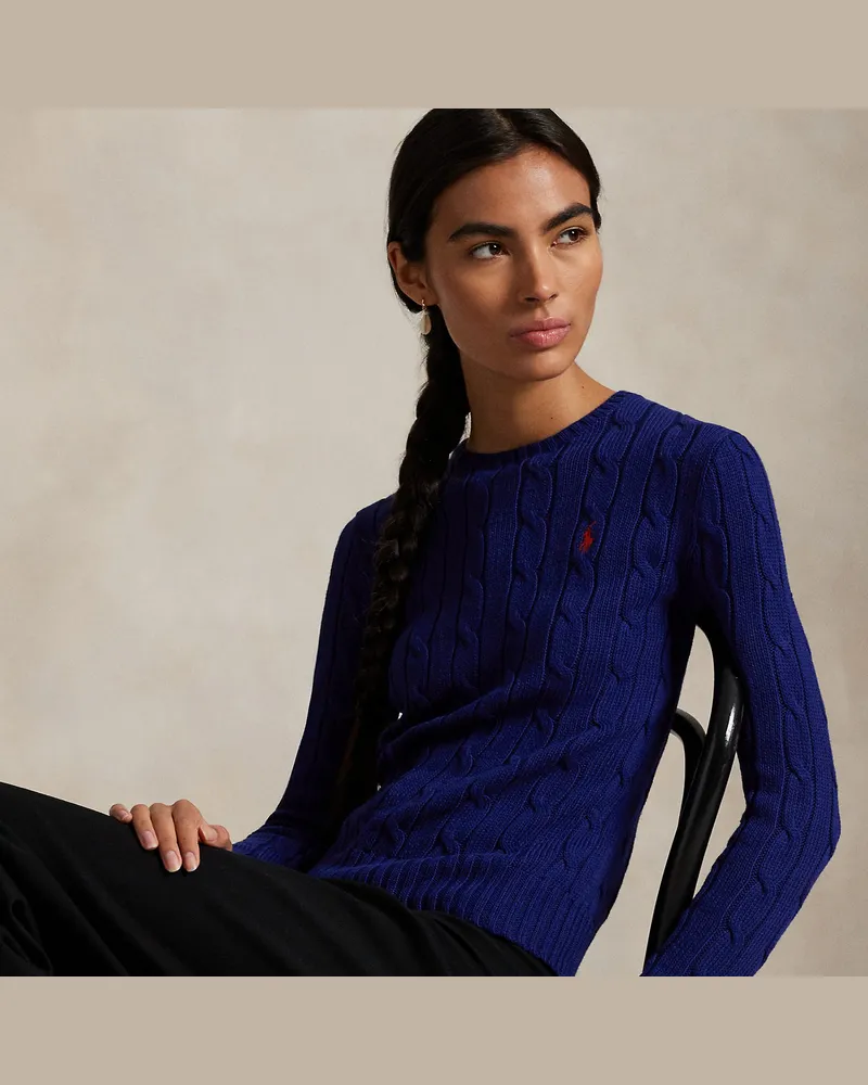 Ralph Lauren Baumwoll-Rundhalspullover mit Zopfmuster Blue
