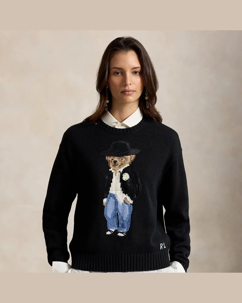 Ralph Lauren Baumwollpullover mit Holiday Polo Bear Black