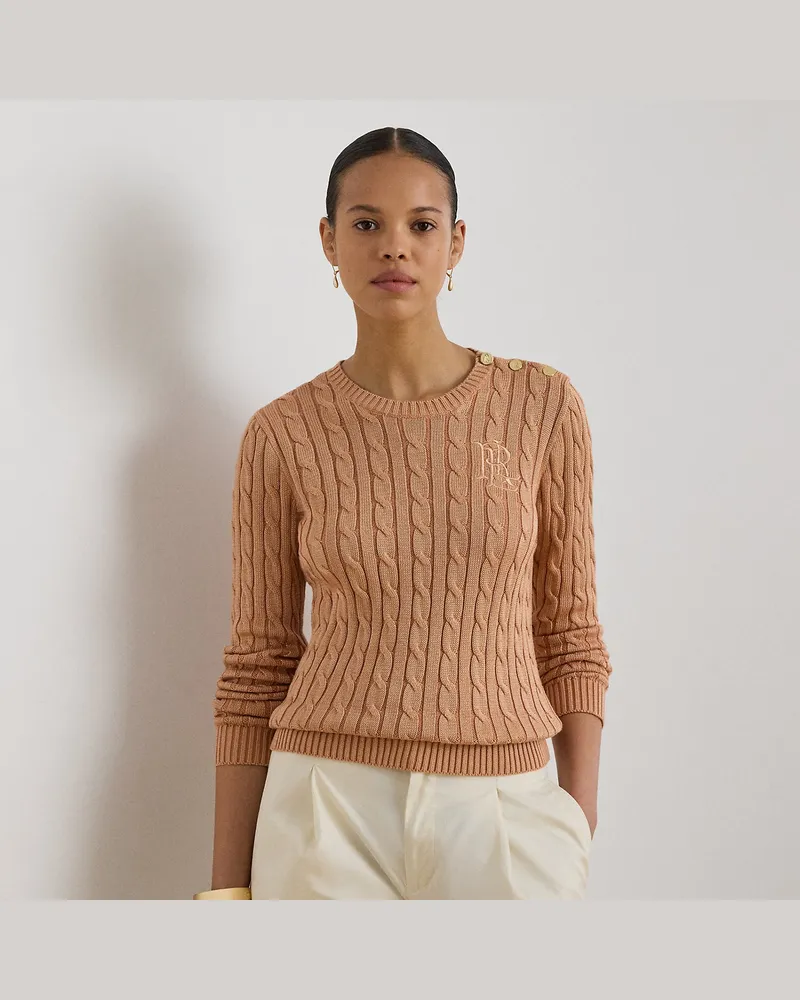 Ralph Lauren Pullover mit Knöpfen und Zopfmuster Pink