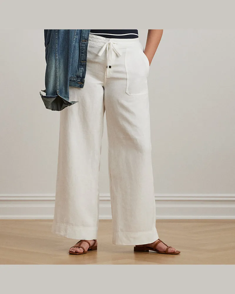 Ralph Lauren Plus Größen - Leinenhose mit weitem Bein White