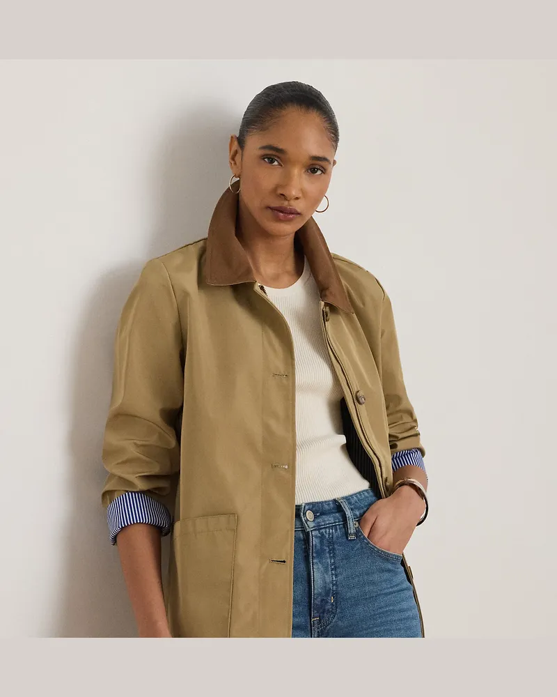 Ralph Lauren Jersey-Steppjacke mit Twillbesatz Tan