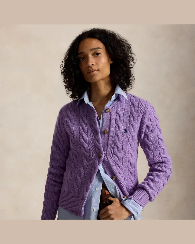 Ralph Lauren Woll-Kaschmirstrickjacke mit Zopfmuster Purple