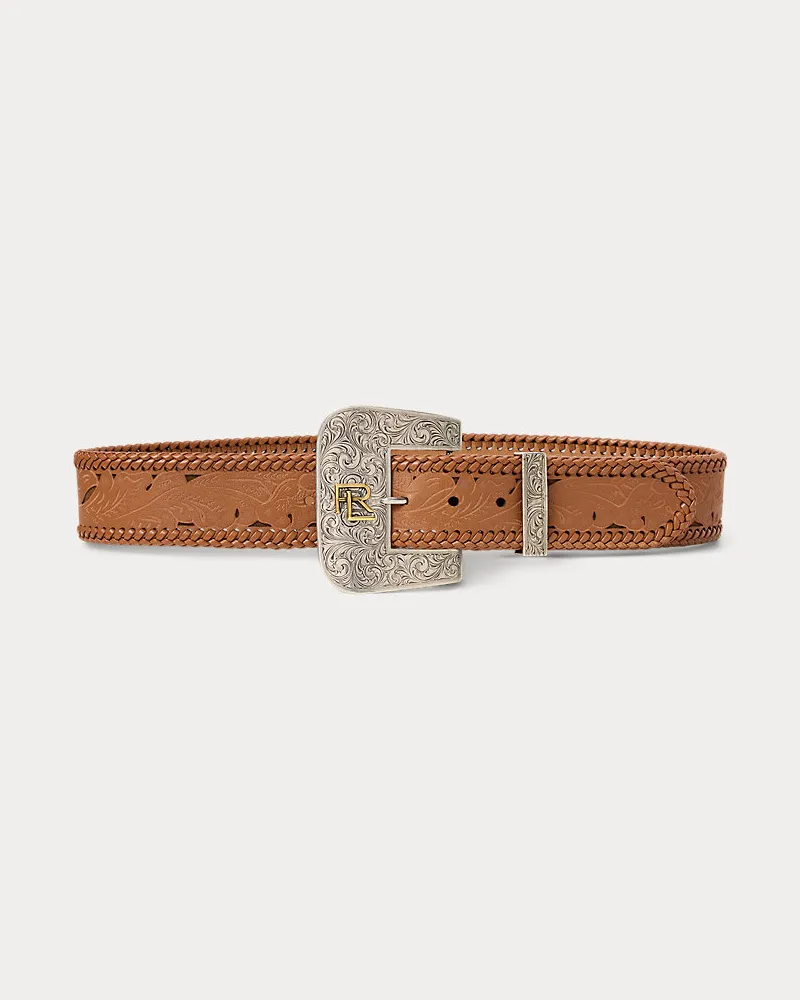 Ralph Lauren Ledergürtel mit gravierter Schnalle Brown