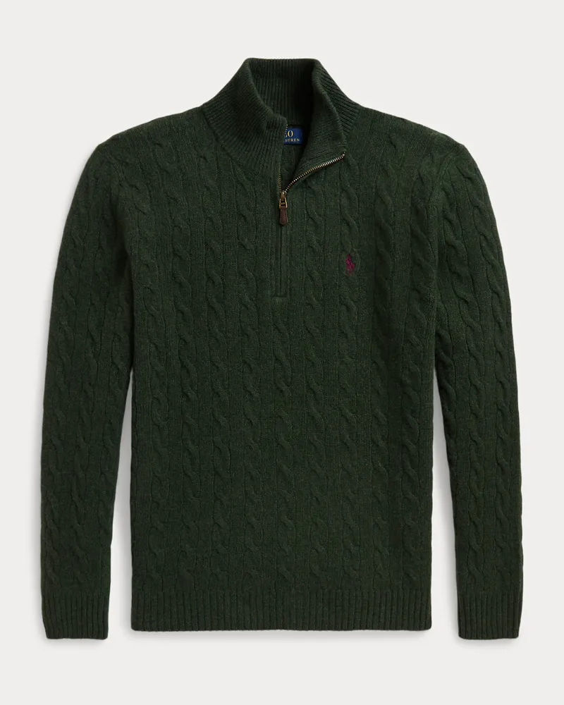 Ralph Lauren Zopfmusterpullover mit Reißverschluss Green