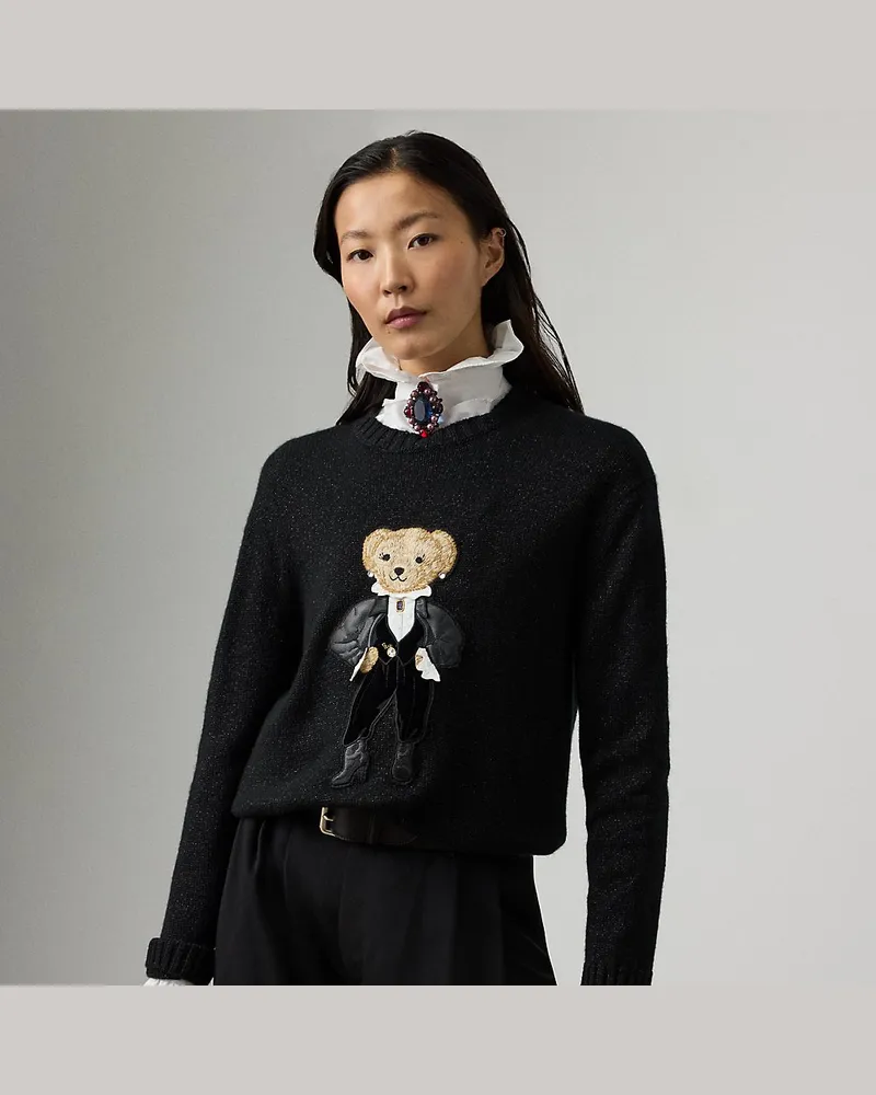 Ralph Lauren Metallic-Pullover mit Holiday Polo Bear Black
