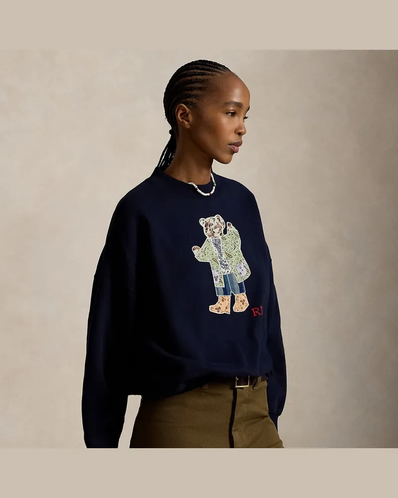 Ralph Lauren Fleecepullover mit Patchwork Polo Bear Blue