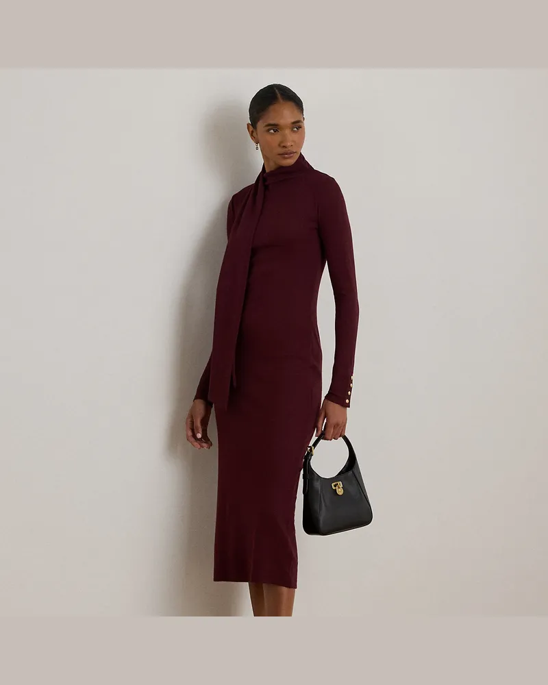 Ralph Lauren Rippenstrickkleid mit Schalbesatz Red