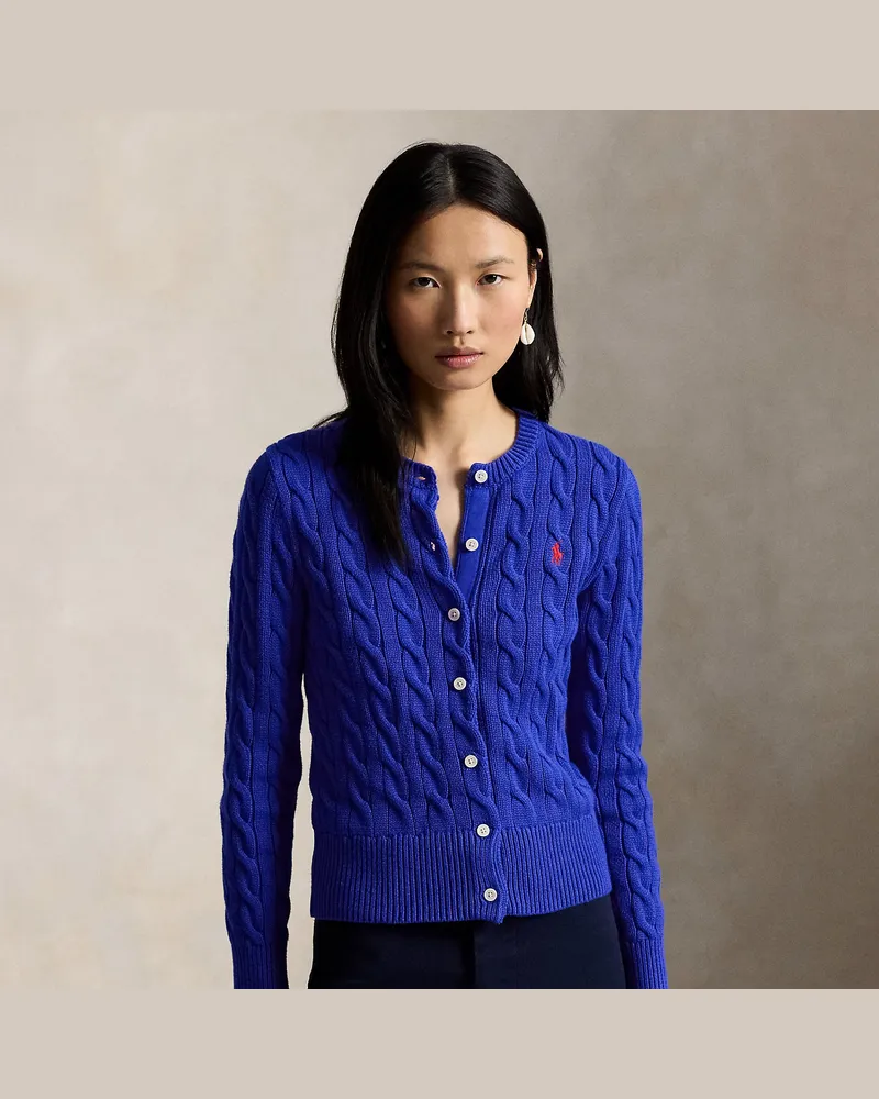 Ralph Lauren Baumwollstrickjacke mit Zopfmuster Blue