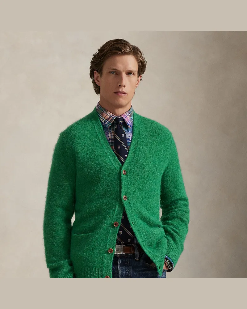 Ralph Lauren Strickjacke mit Wildlederaufnähern Green