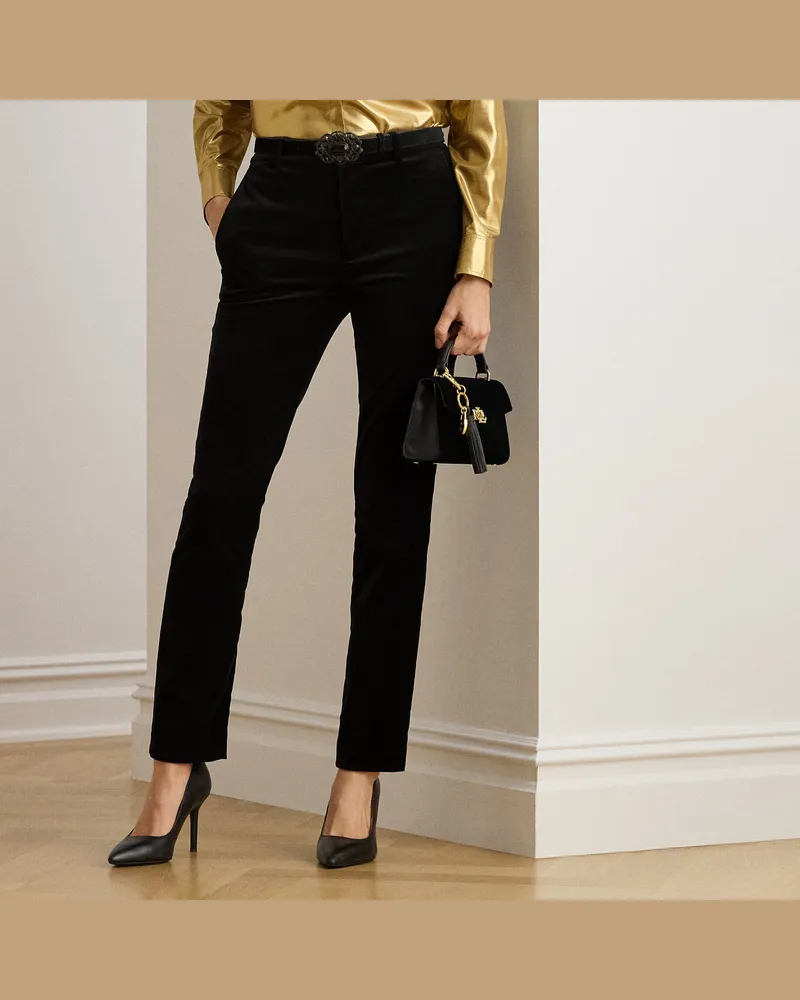 Ralph Lauren Kurzgrößen - Stretchsamt-Hose in 3/4-Länge Black