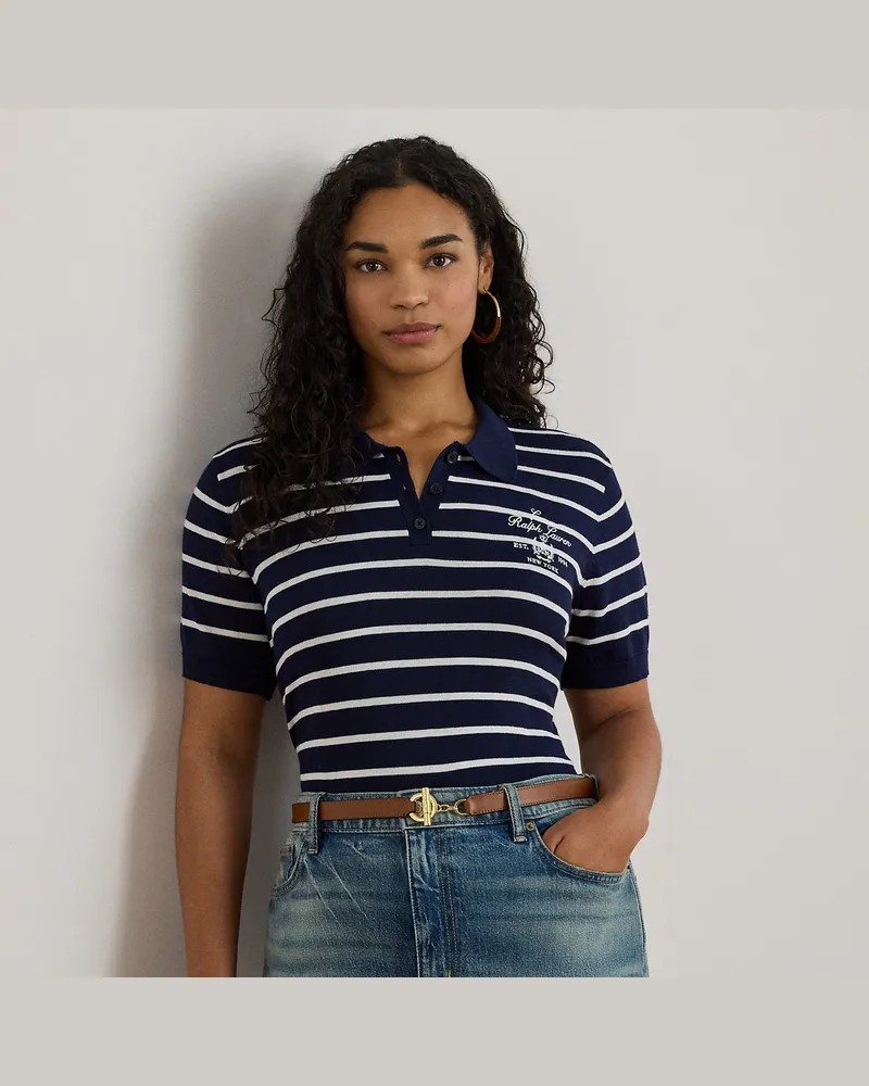 Ralph Lauren Plus Größen - Gestreifter Polo-Pullover mit Baumwolle Blue
