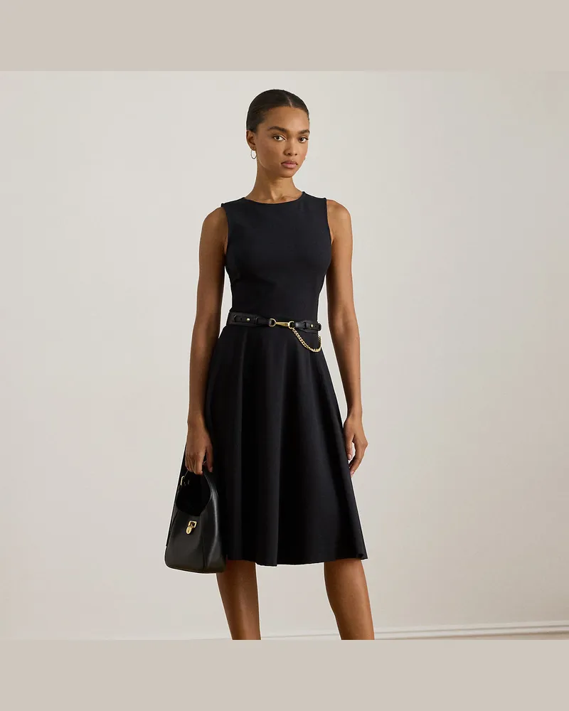 Ralph Lauren Kurzgrößen - Ärmelloses Kleid aus Ponté Black