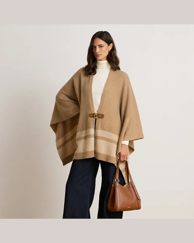 Ralph Lauren Woll-Kaschmir-Poncho mit Schnalle Tan