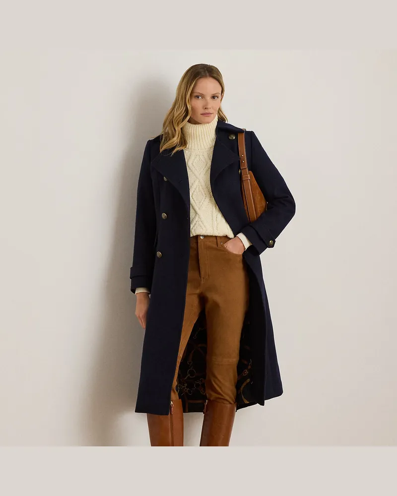 Ralph Lauren Zweireihiger Mantel aus Wollmischung Blue