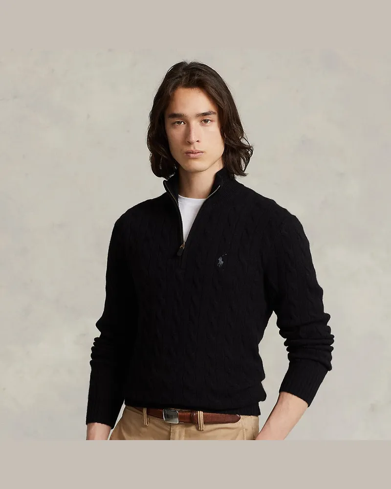 Ralph Lauren Woll-Kaschmir-Pullover mit Zopfmuster Black
