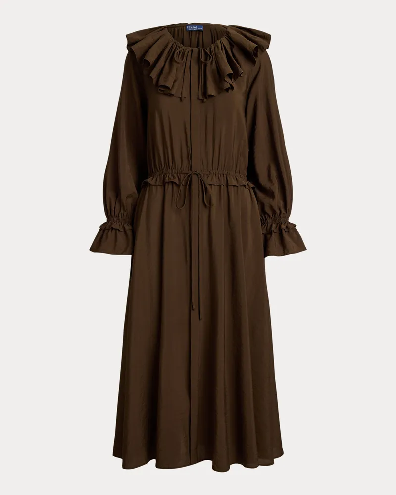 Ralph Lauren Gerüschtes Blouson-Crêpe-Kleid Brown