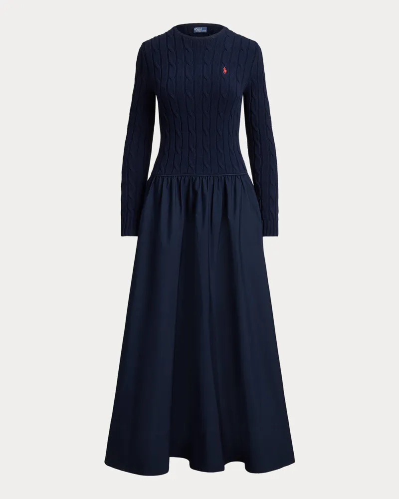 Ralph Lauren Baumwollkleid mit Zopfmuster-Oberteil Blue