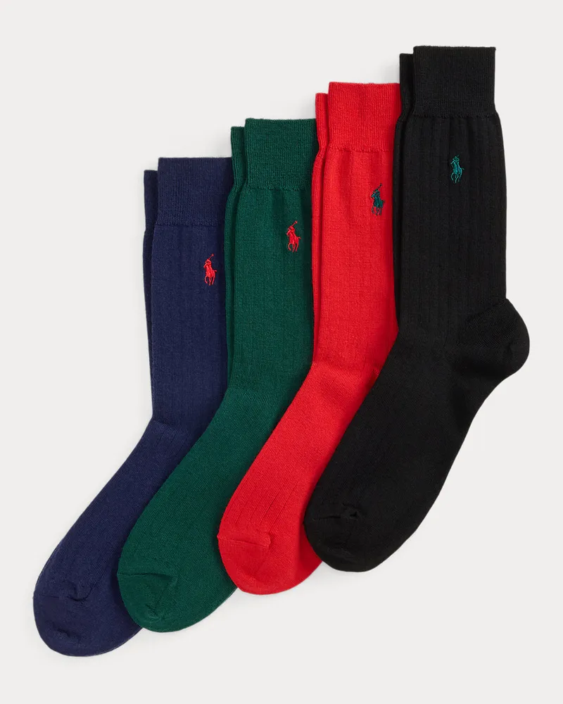 Ralph Lauren 4er-Pack gerippte Socken als Geschenkset Red