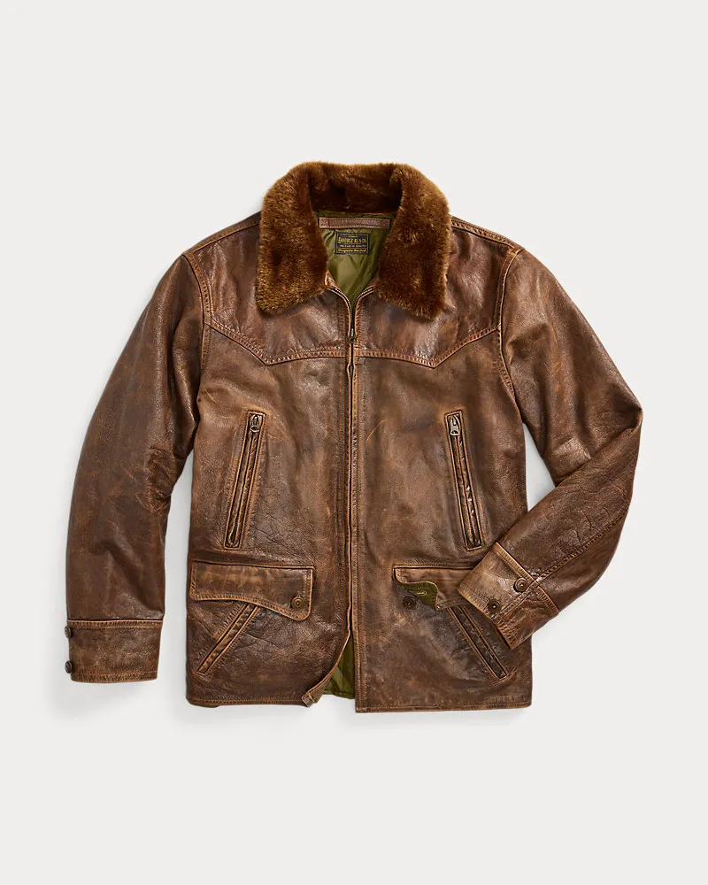 Ralph Lauren 3/4-Jacke aus Leder mit Lammfellkragen Brown