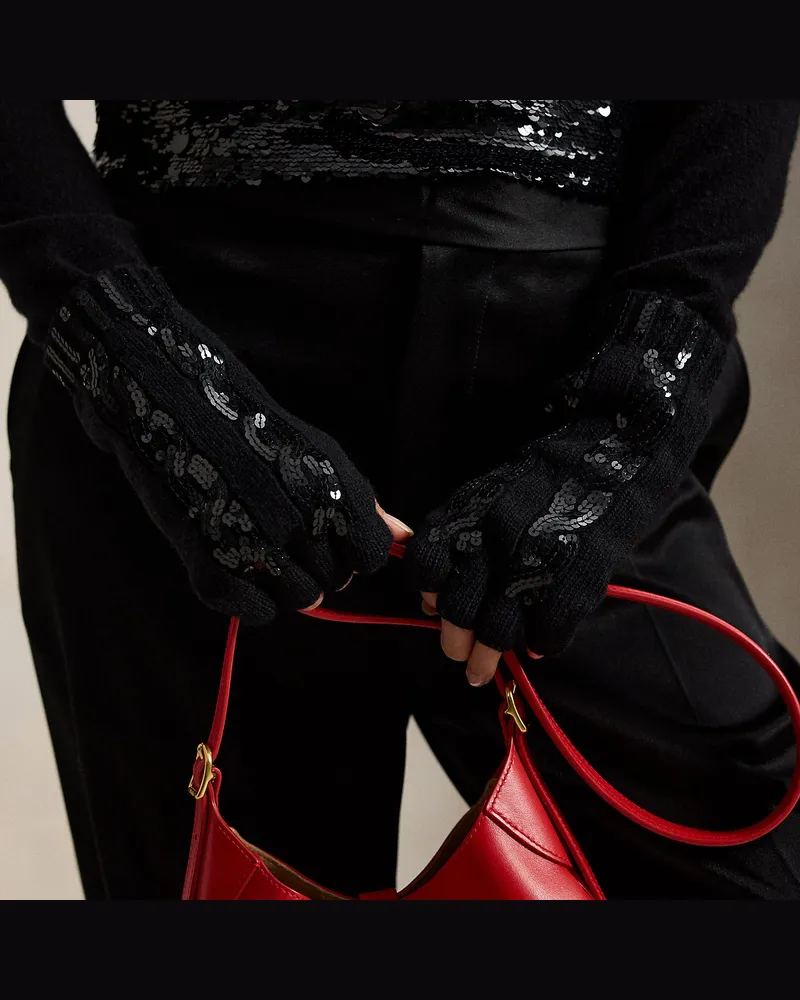 Ralph Lauren Fingerlose Handschuhe mit Pailletten Black