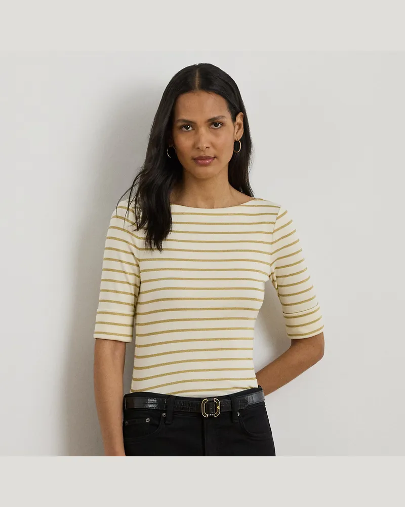 Ralph Lauren T-Shirt mit Metallic-Streifenmuster Cream